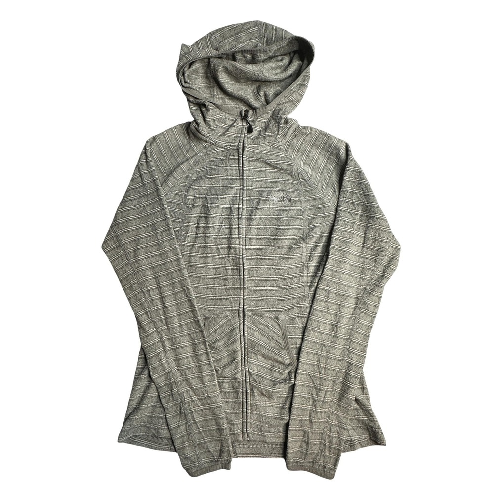The North Face Hoodie Womens Small Gray Full‎ Zip Fleece Striped Pockets AKE3